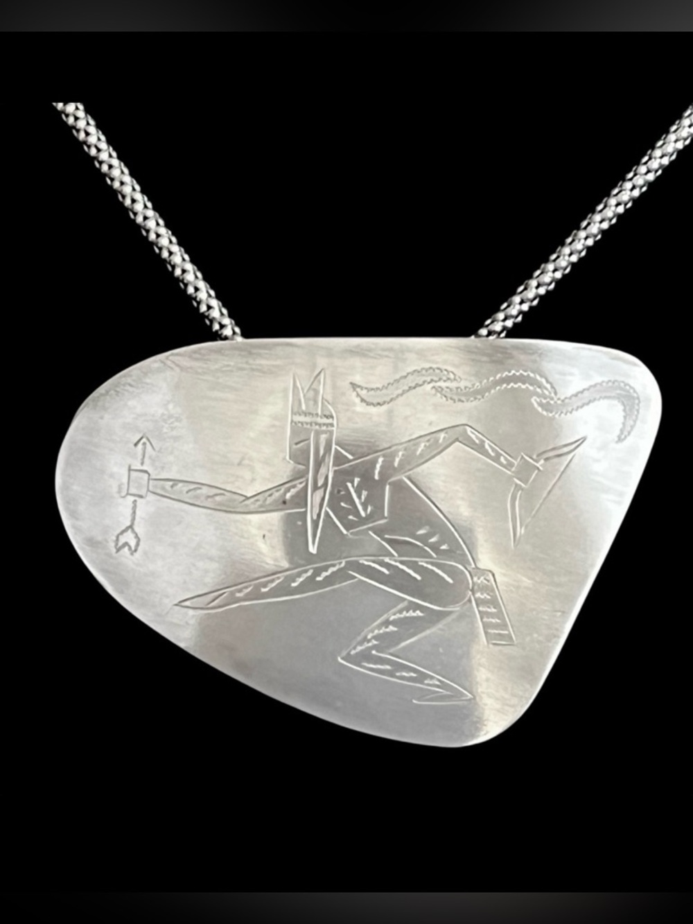 Vintage Mexican Large 925 sterling silver etched warrior pendant